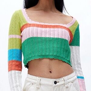 La Hearts Colorful Striped Crop Top